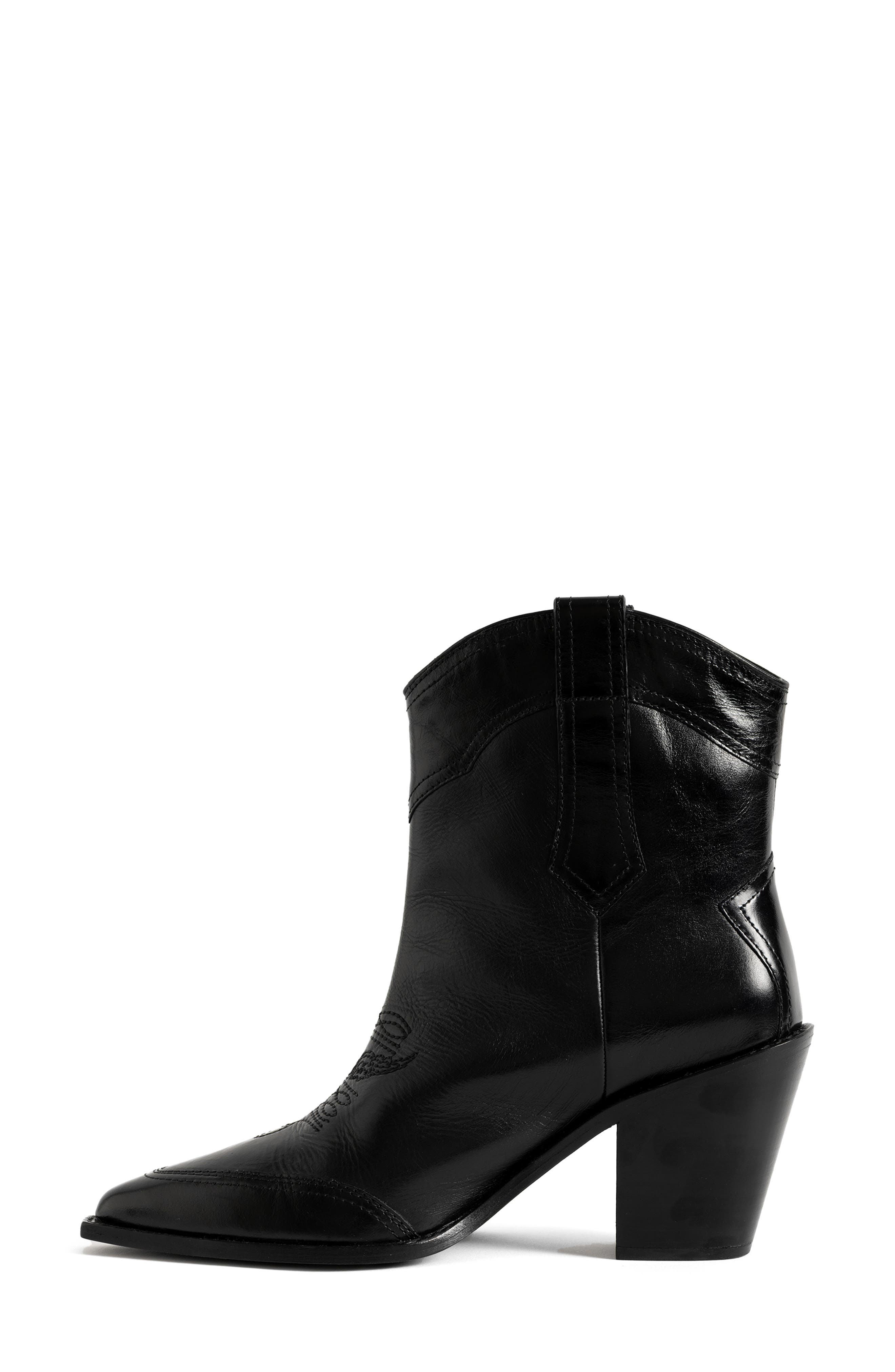 Cara Leather Western Boot, Alternate, color, BLACK