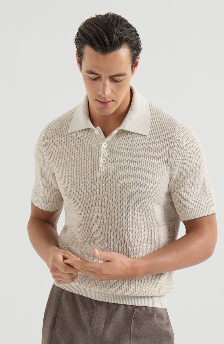 Brunello Cucinelli Half English rib knit polo, Main, color, Yuta