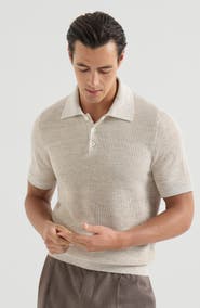 Brunello Cucinelli Half English rib knit polo