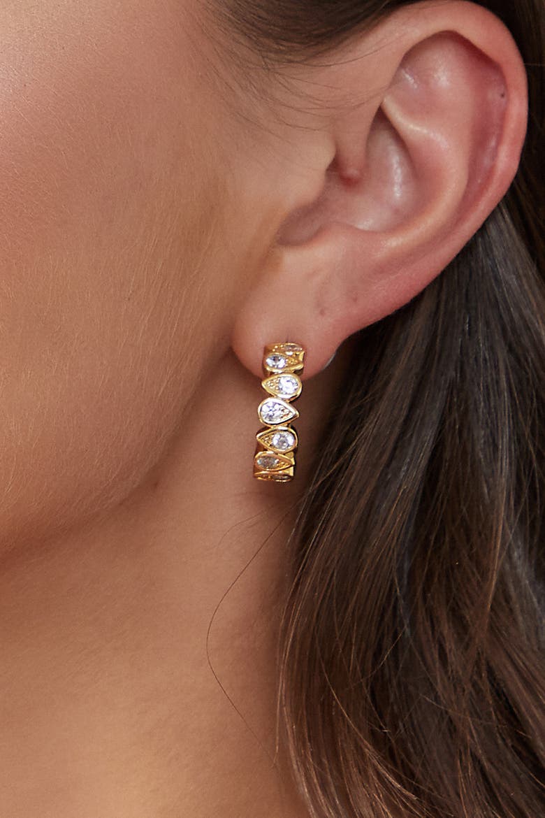 Teardrop Zirconia Hoop Earrings, Alternate, color, Gold