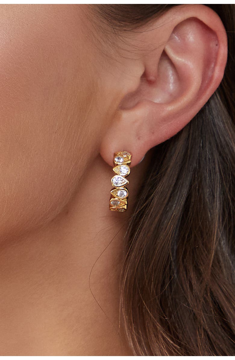 Classicharms Teardrop Zirconia Hoop Earrings, Alternate, color, Gold