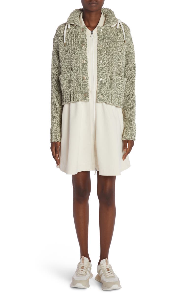 Moncler Hooded Snap Front Cardigan, Alternate, color, 