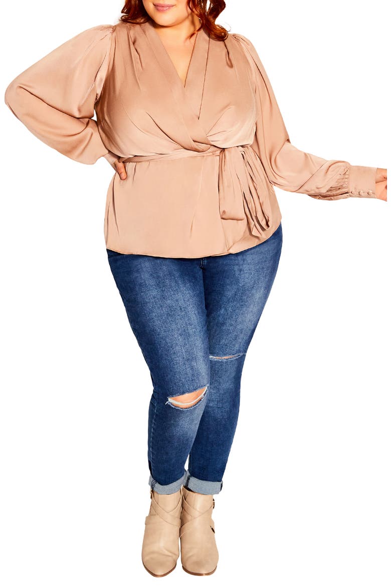 Opulent Faux Wrap Top, Main, color, TAUPE