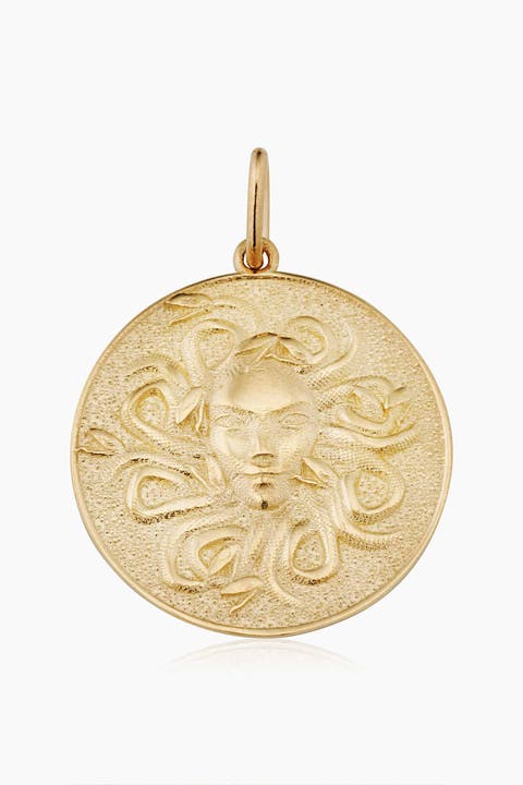 14K Yellow Gold Medusa Medallion Pendant Charm