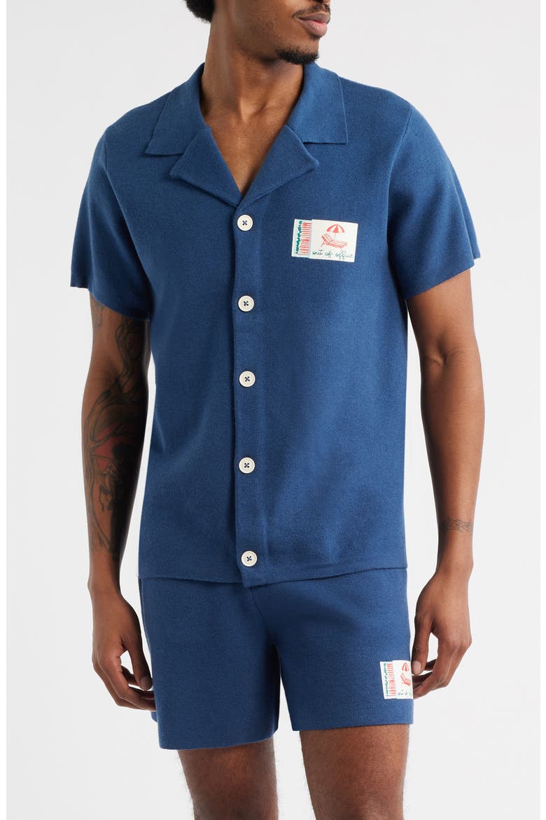 Out of Office Knit Button-Up Camp Shirt, Main, color, BLUE