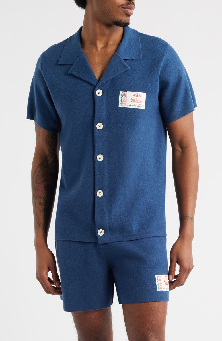 MAVRANS Out of Office Knit Button-Up Camp Shirt, Main, color, Blue