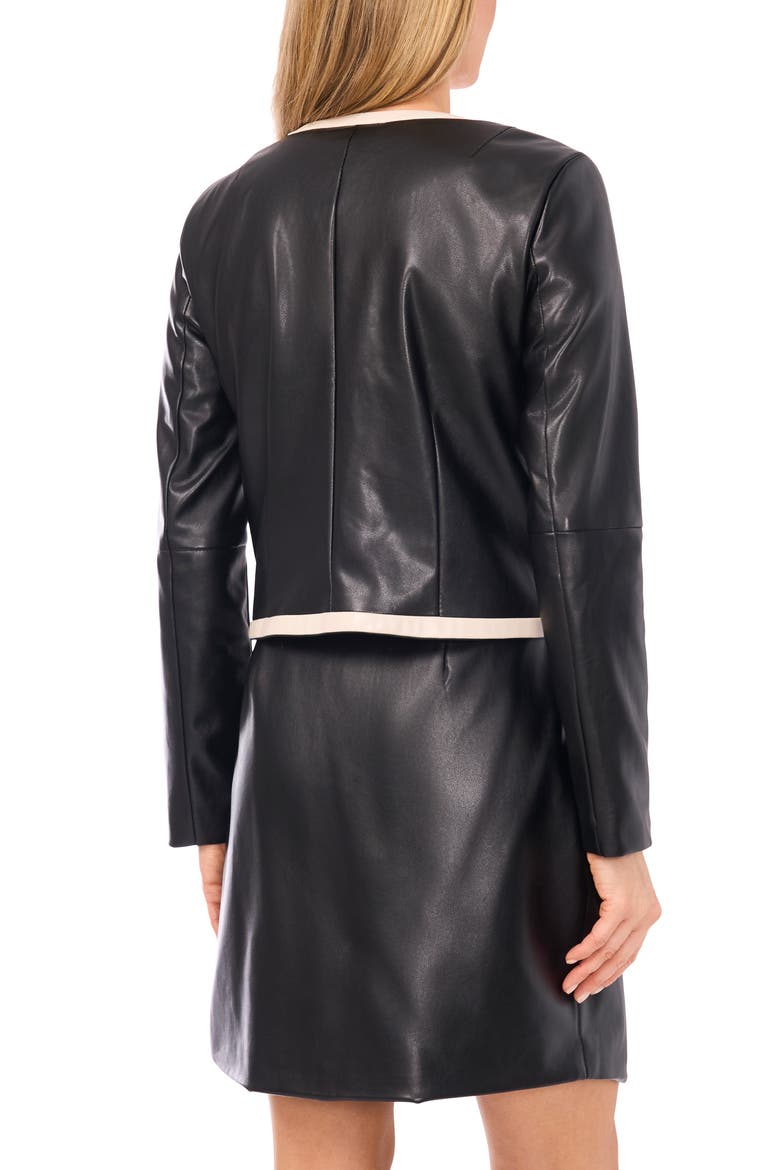 Tipped Faux Leather Jacket, Alternate, color, RICH BLACK