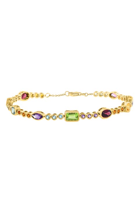 14K Gold Plated Sterling Silver Semiprecious Stone Line Bracelet