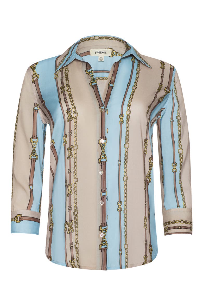 Camille Chain Print Button-Up Shirt, Alternate, color, TAUPE/ LT SAGE BELT STRIPE