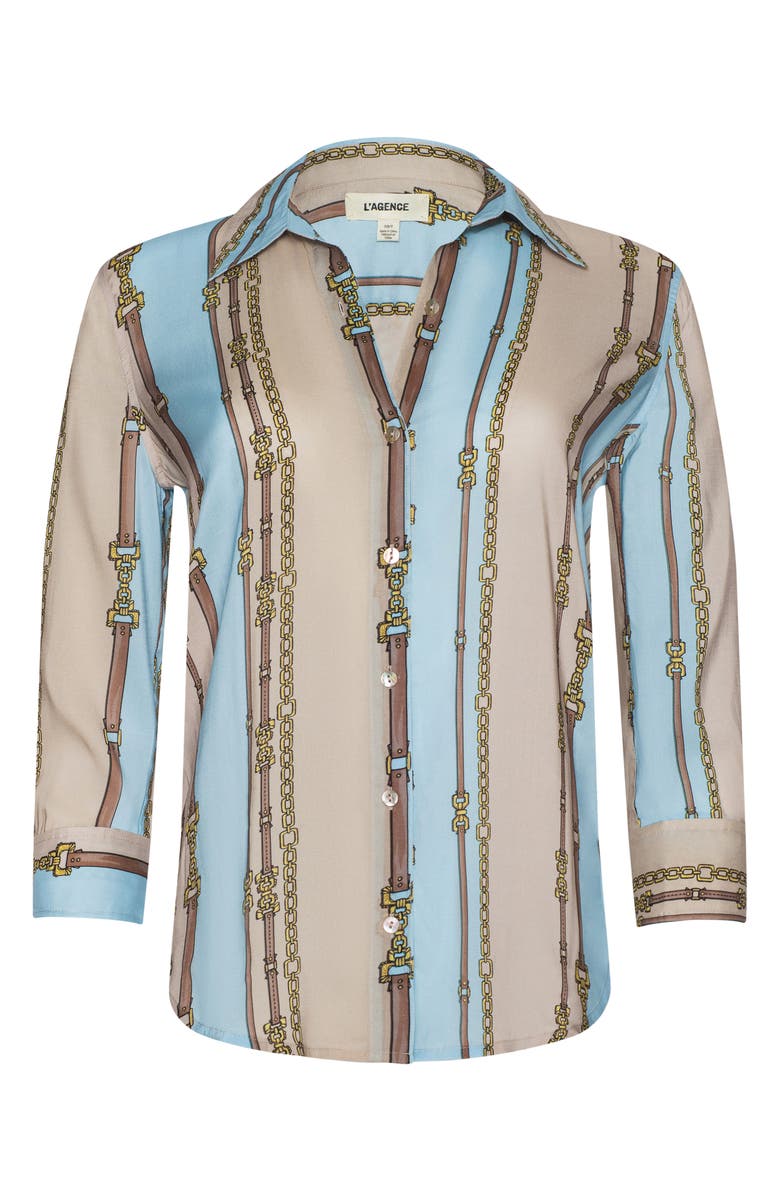L'AGENCE Camille Chain Print Button-Up Shirt, Alternate, color, Taupe/ Lt Sage Belt Stripe