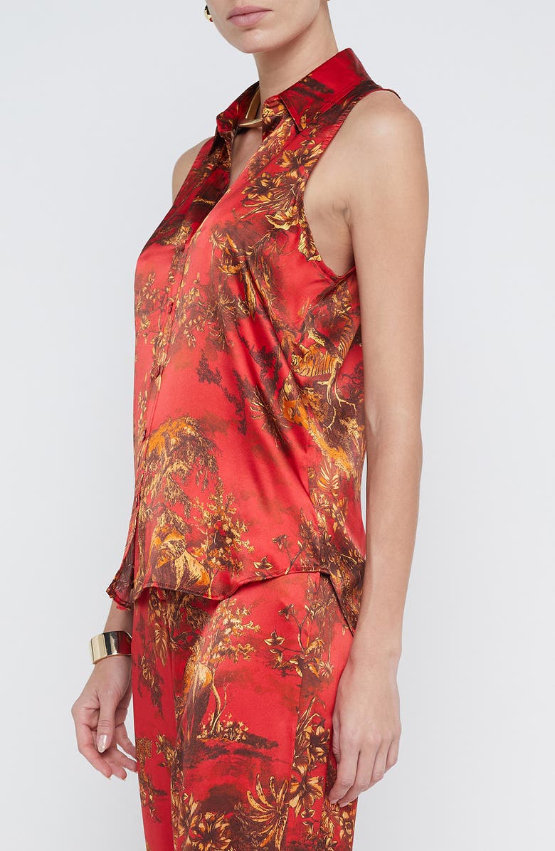 L'AGENCE Emmy Sleeveless Silk Shirt, Alternate, color, High Risk Red Jungle Toile