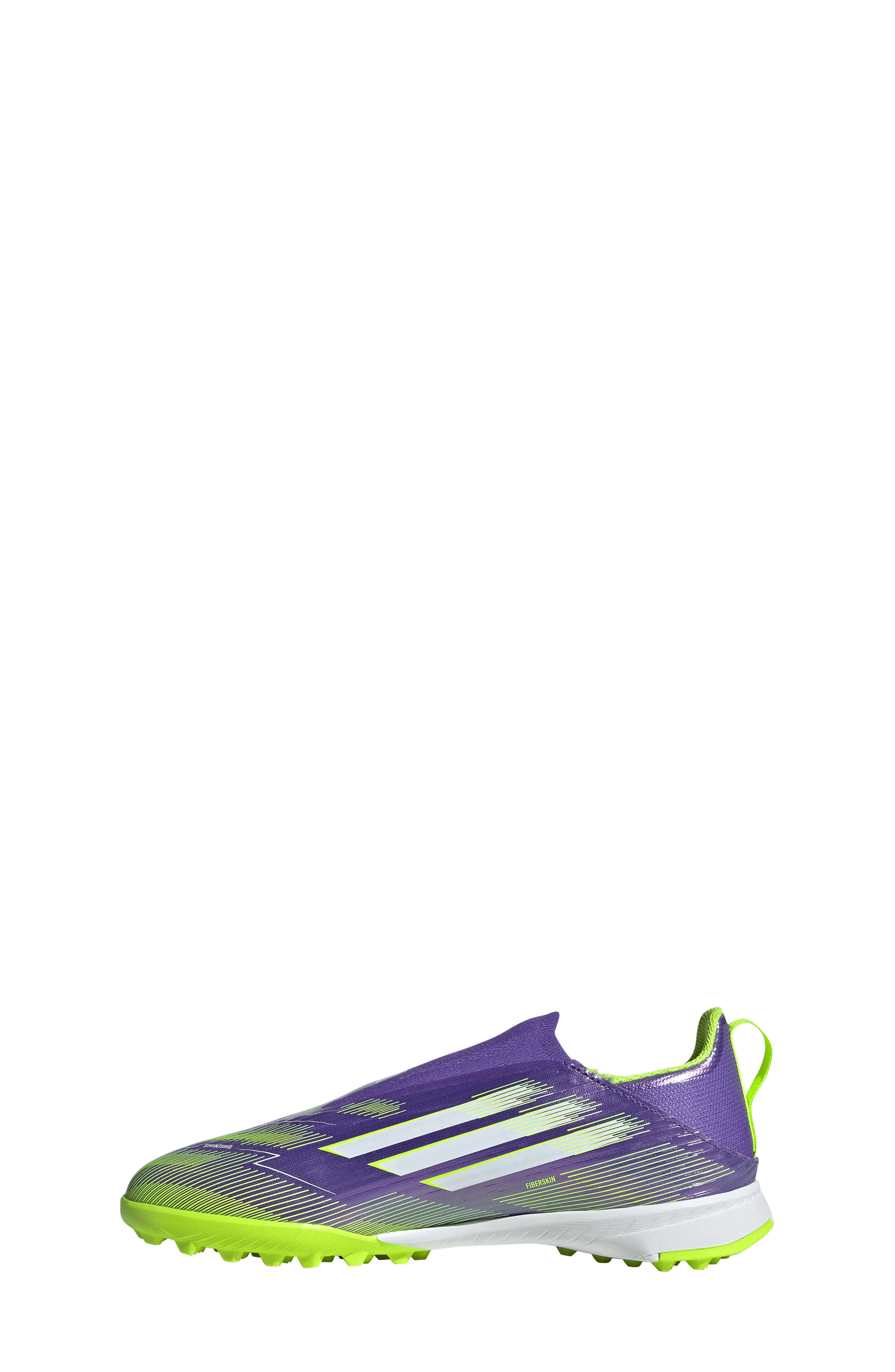 adidas Kids' F50 League Laceless Firm/Multi-Ground Soccer Cleat, Alternate, color, Purple/ White/ Lemon