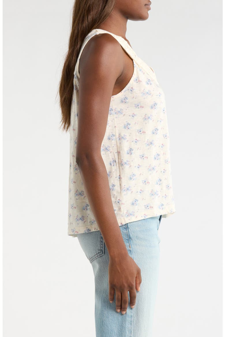 Lace Trim Sleeveless Cotton Blend Top, Alternate, color, CREAM FLORAL