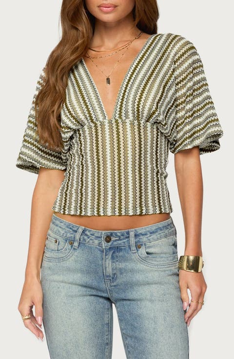 Alwyn Flutter Sleeve Zigzag Stripe Top