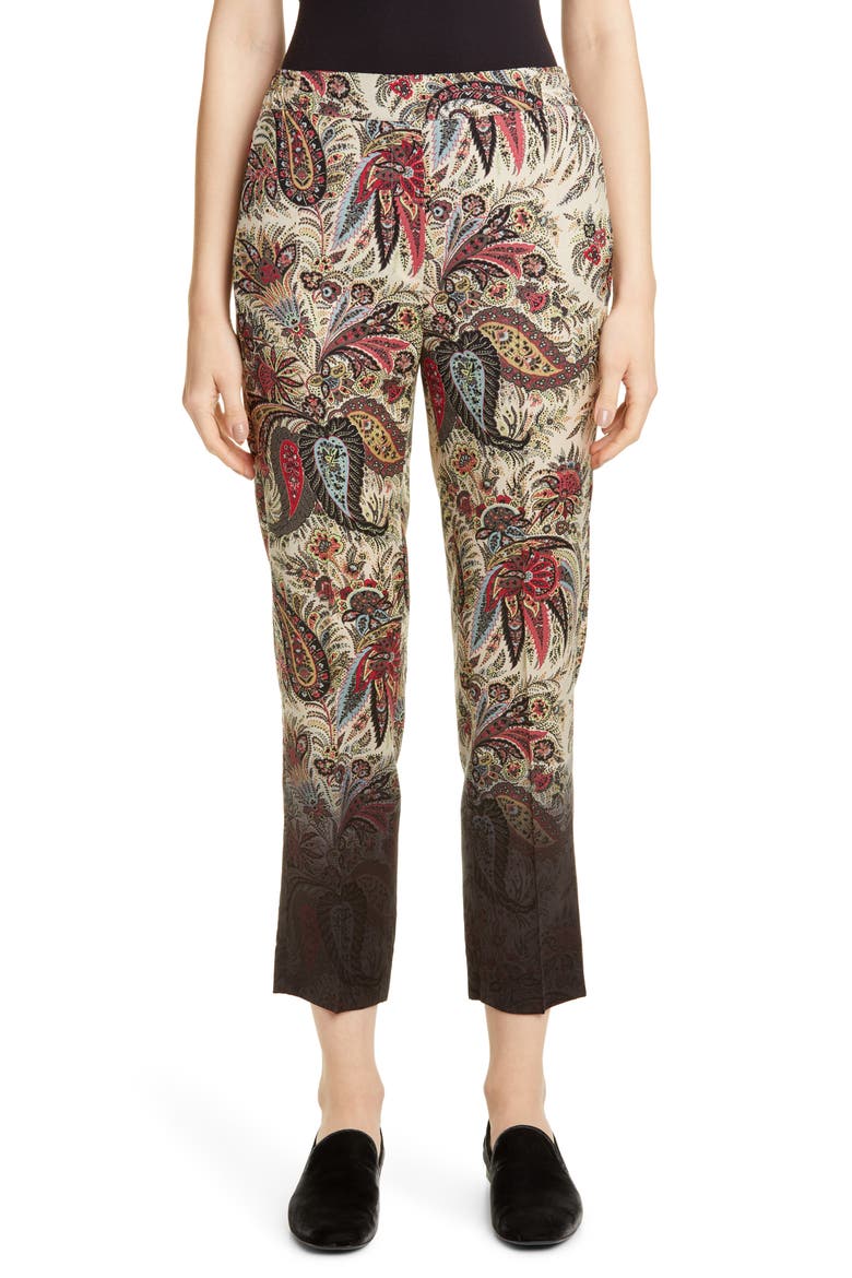 Dégradé Paisley Print Wool Crop Pants, Main, color, MULTI
