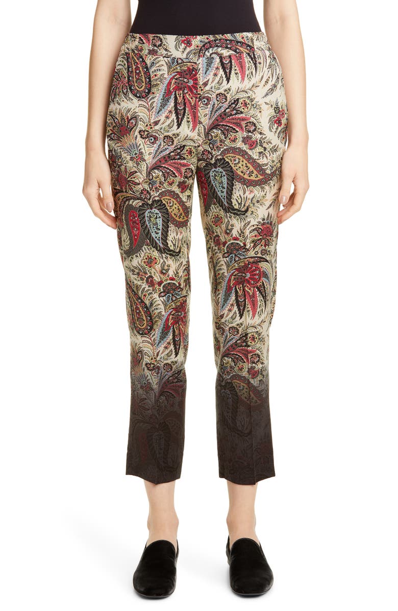 Etro Dégradé Paisley Print Wool Crop Pants, Main, color,