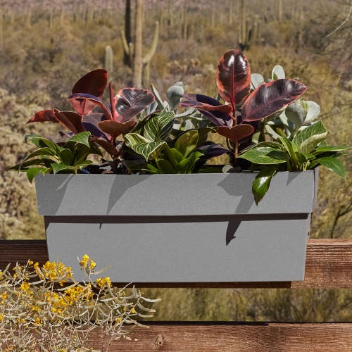 Bloem 24 Inch Finley Deck Rail Rectangle Planter, Cement In Gray