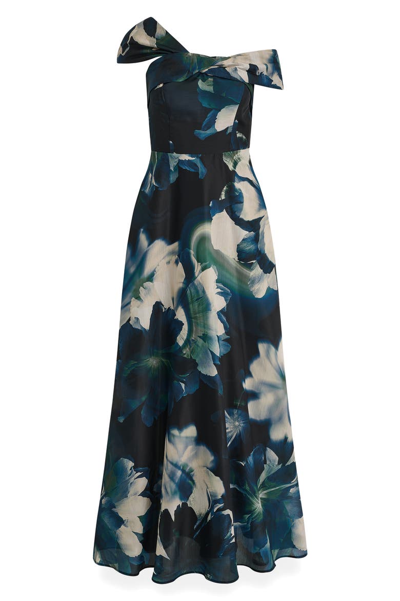 Asymmetric Fit & Flare Maxi Dress, Alternate, color, BLACK FORE
