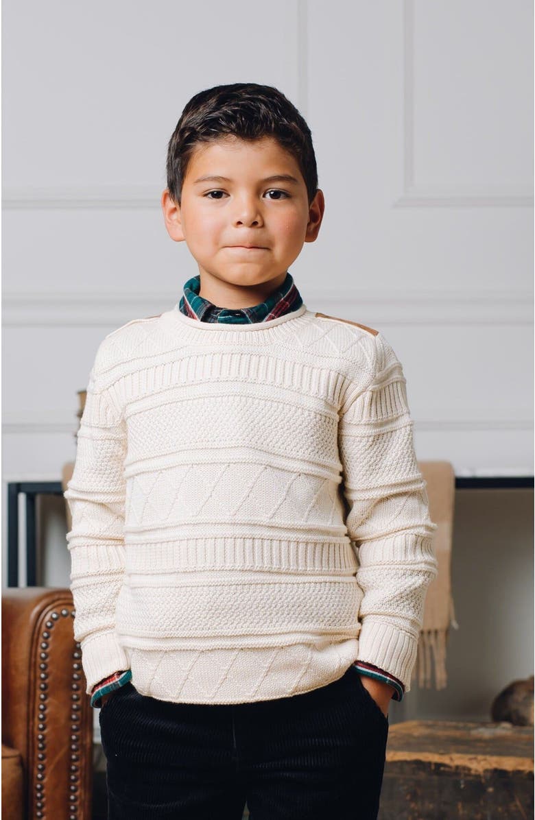 Hope & Henry Baby Boys' Organic Cable Sweater with Suede Detail, Infant, Alternate, color, 