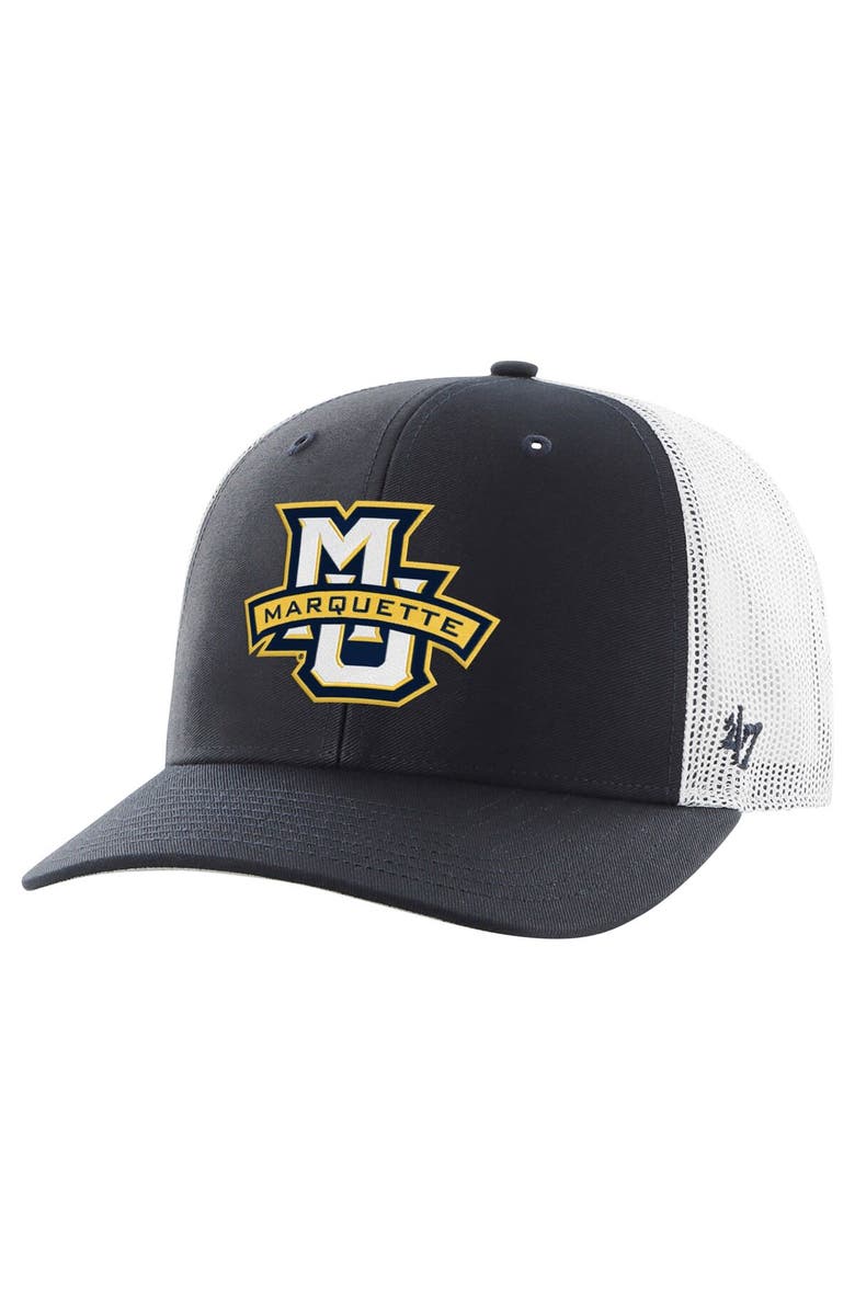 '47 Men's '47 Navy Marquette Golden Eagles Trucker Adjustable Hat, Main, color,