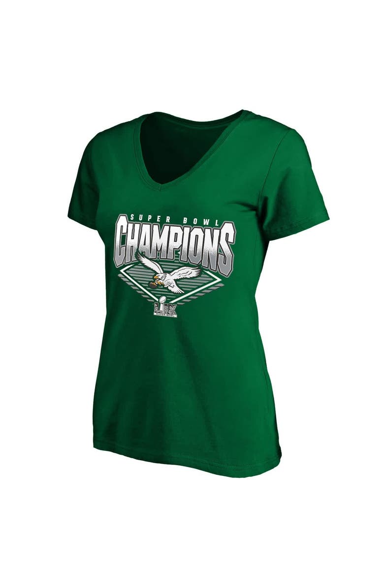 FANATICS Women's Fanatics Kelly Green Philadelphia Eagles Super Bowl LIX Champions Plus Size Retro V-Neck T-Shirt, Main, color, 