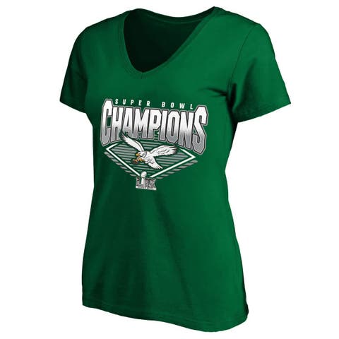 Women's Fanatics Kelly Green Philadelphia Eagles Super Bowl LIX Champions Plus Size Retro V-Neck T-Shirt