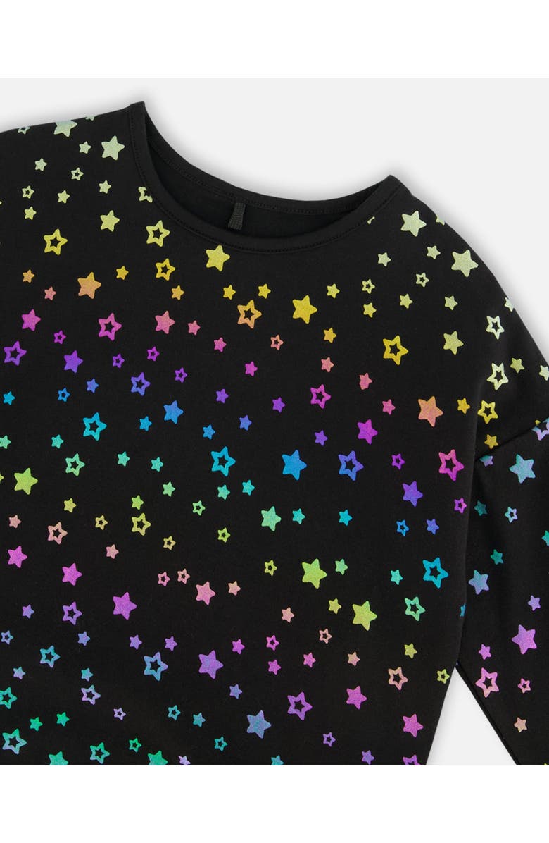 Deux par Deux Little Girl's Long Sleeve T-Shirt Foil Black Printed Stars, Alternate, color, 