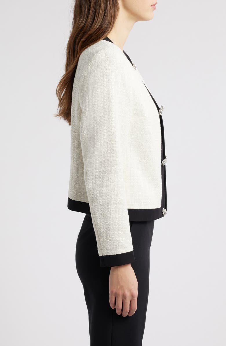 Anne Klein Contrast Trim Tweed Cardigan, Alternate, color, 