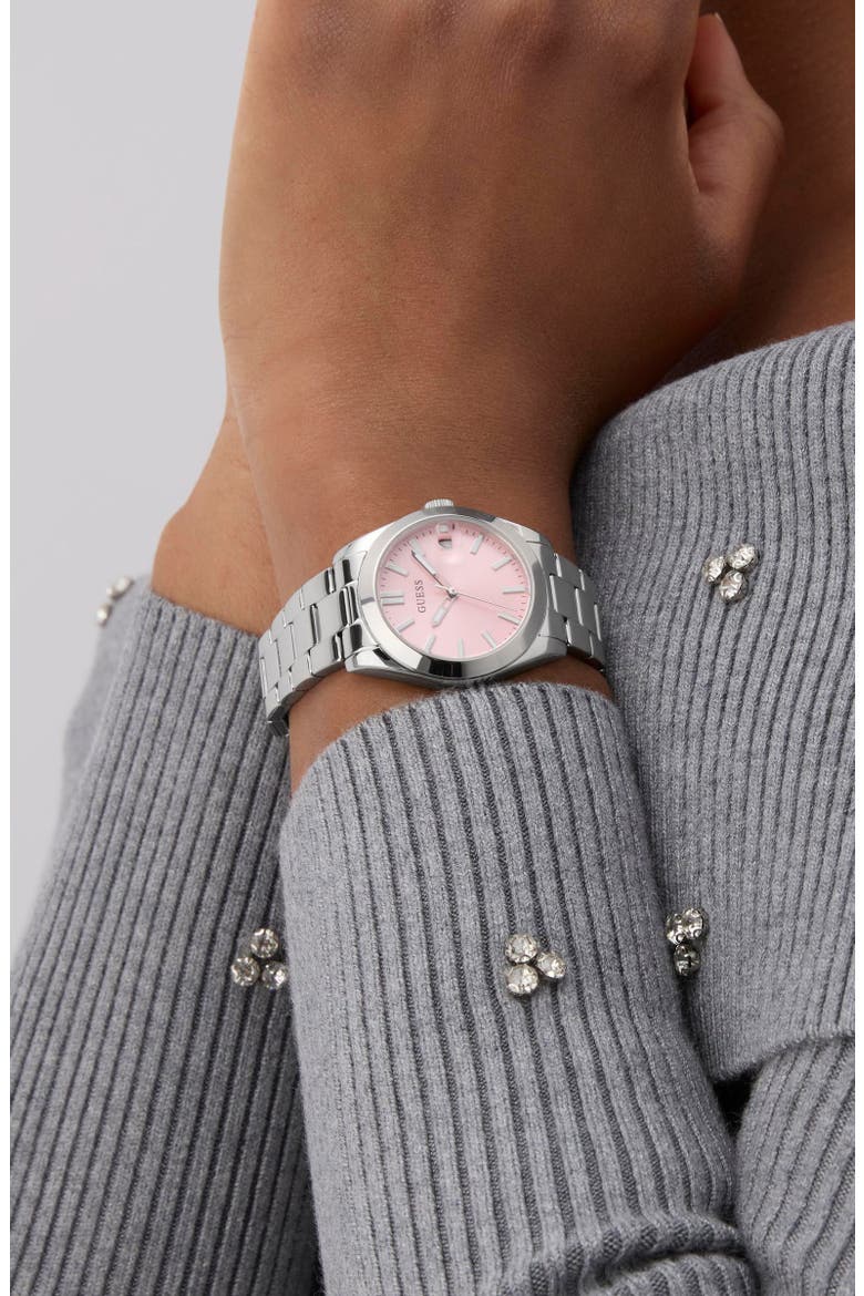 Date Bracelet Watch, 32mm, Alternate, color, PINK/ SILVER