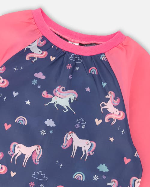 Deux Par Deux School Apron Unicorn In Blue