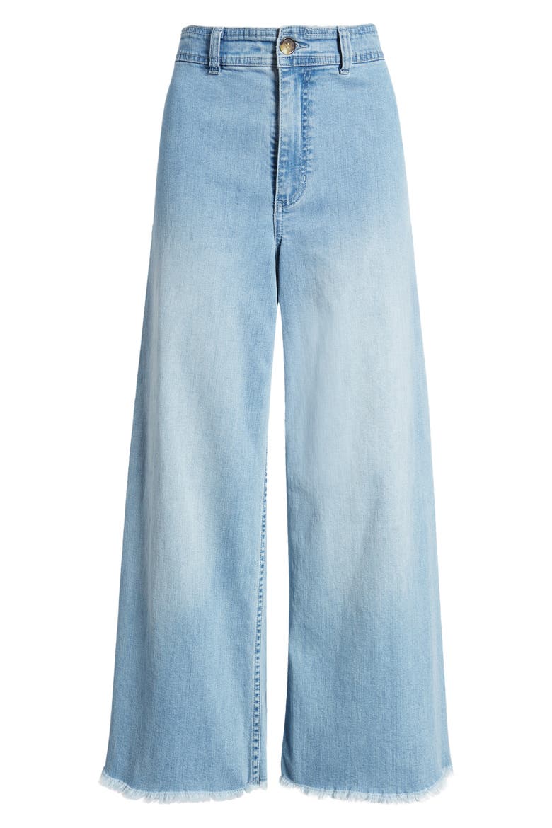 Free Fall Fray Hem Stretch Wide Leg Jeans, Alternate, color, SURF SPRAY