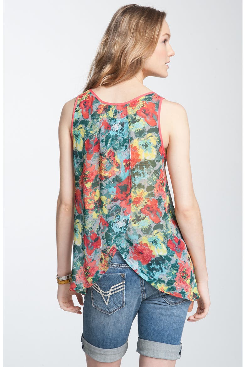 Lush Split Back Print Chiffon Tank, Alternate, color, GREEN