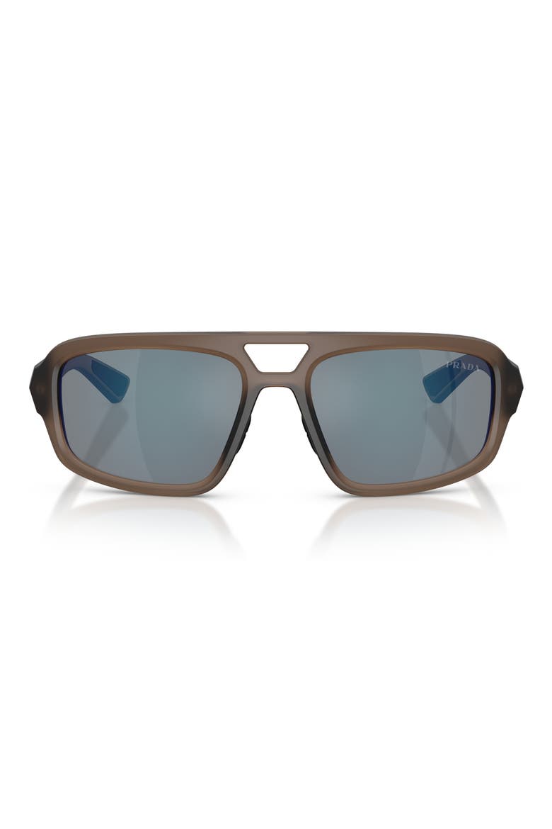 57mm Mirrored Irregular Sunglasses, Main, color, BROWN / DARK GREY BLUE/ RED