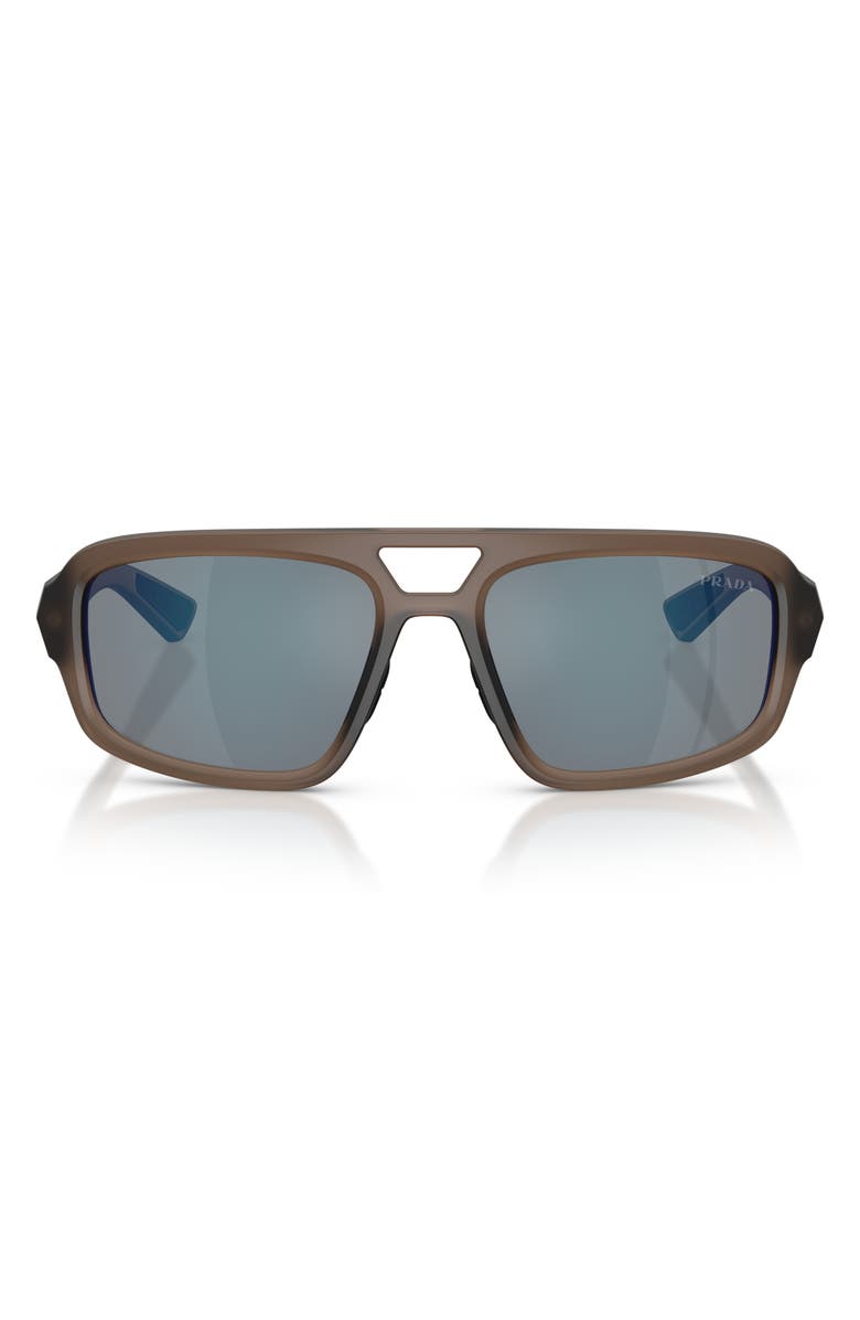Prada Linea Rossa 57mm Mirrored Irregular Sunglasses, Main, color, Brown / Dark Grey Blue/ Red