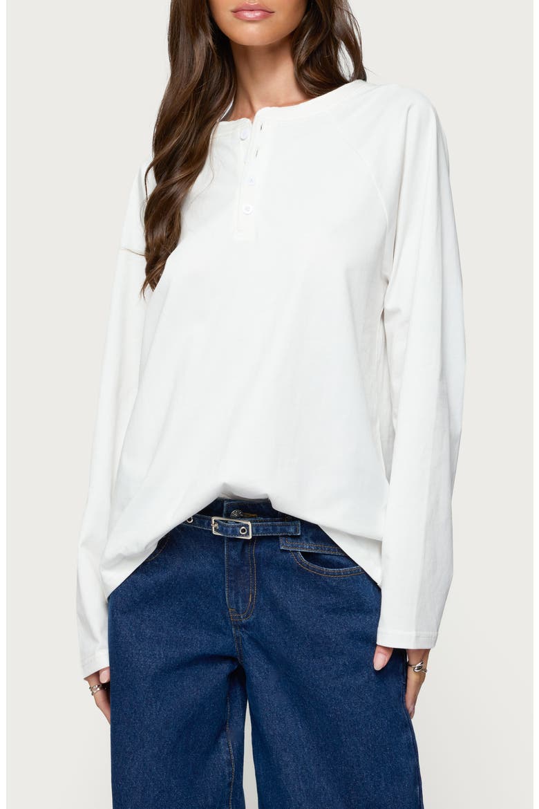 Cyrus Oversize Cotton Henley, Main, color, WHITE