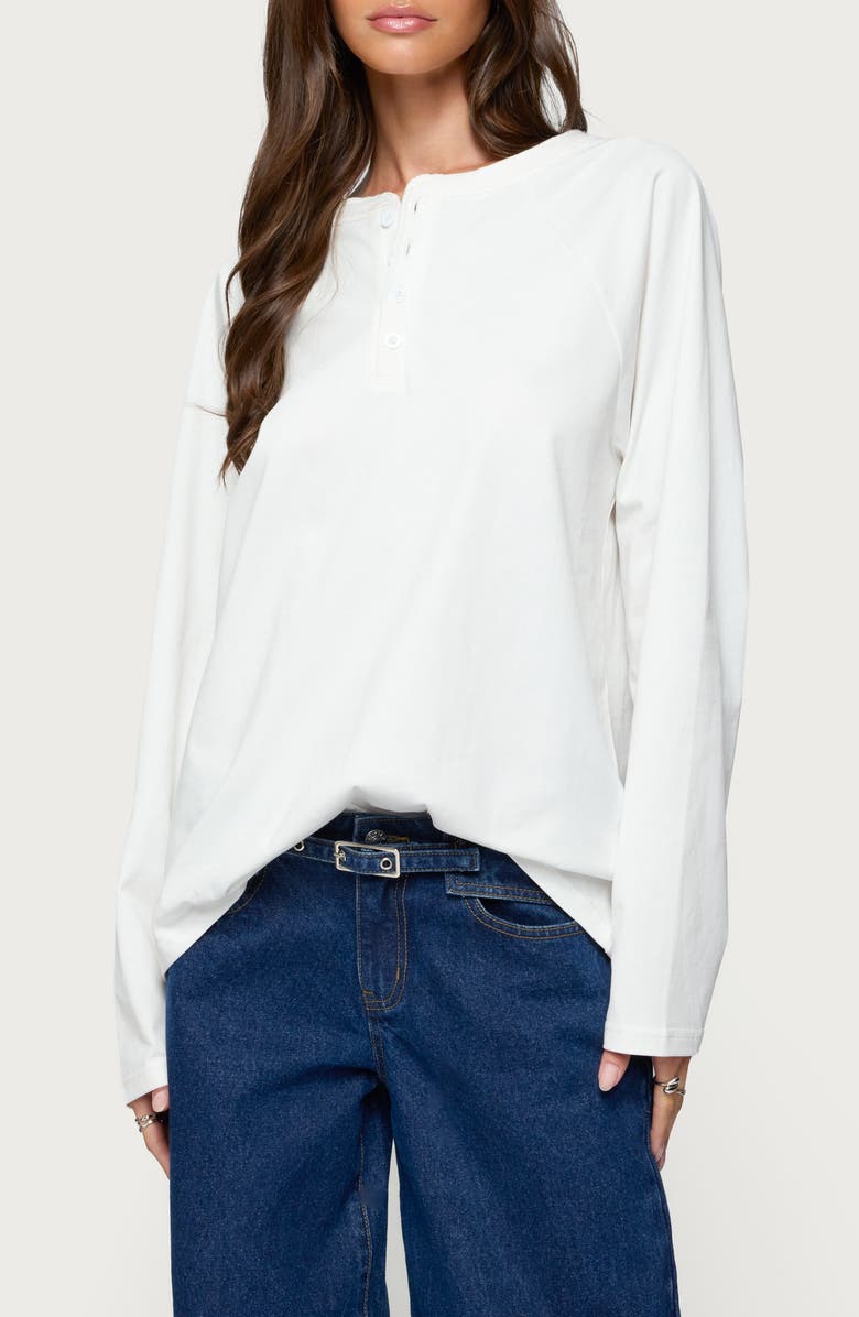 EDIKTED Cyrus Oversize Cotton Henley, Main, color, White