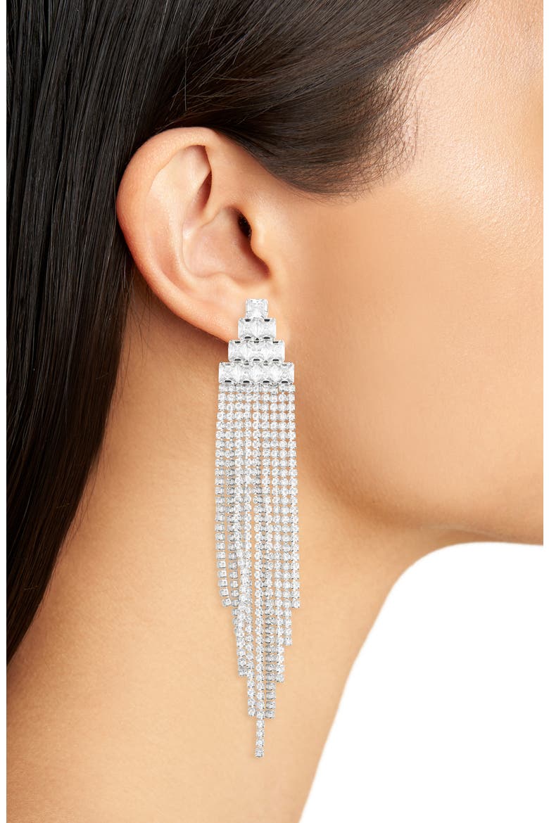 Crystal Fringe Statement Earrings, Alternate, color, SILVER CRYSTAL