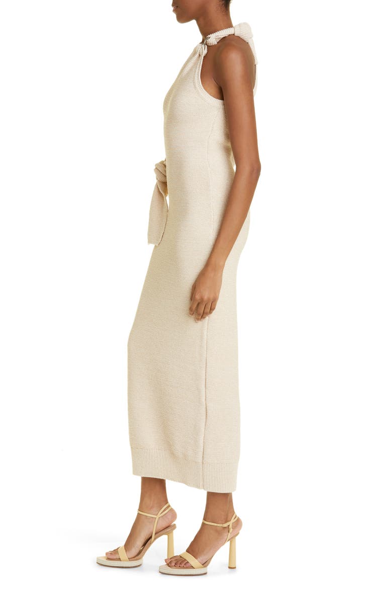 Knot Detail One-Shoulder Links Stitch Dress, Alternate, color, IVORY