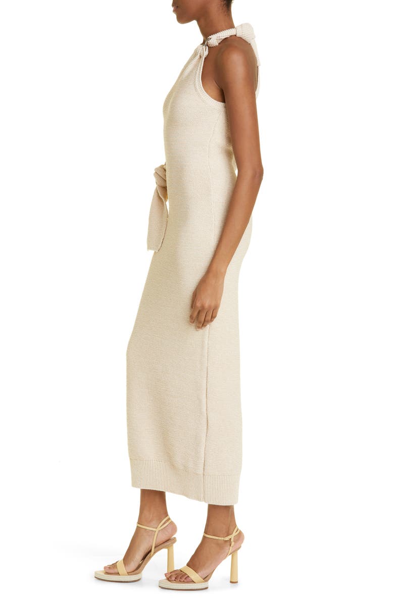 Jacquemus Knot Detail One-Shoulder Links Stitch Dress, Alternate, color,