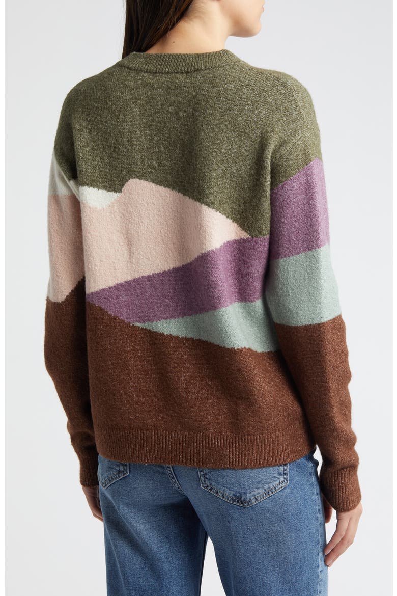 Intarsia Colorblock Crewneck Sweater, Alternate, color, OLIVE KALAMATA LANDSCAPE
