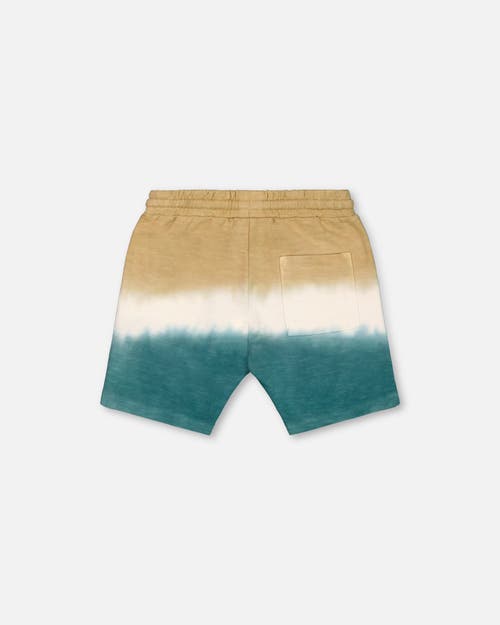 DEUX PAR DEUX DEUX PAR DEUX LITTLE BOY'S FRENCH TERRY SHORT GRADIENT BEIGE AND TEAL 