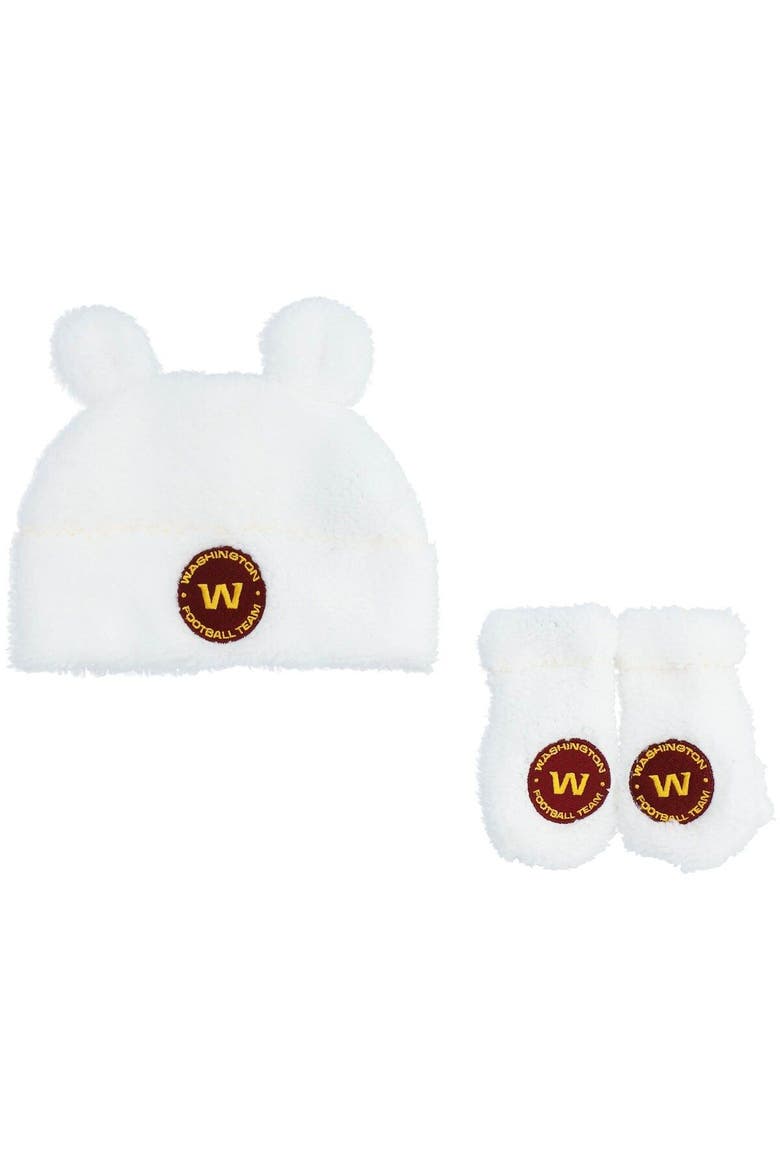 Infant Washington Football Team Shearling Ears Hat & Mittens Set, Main, color, White
