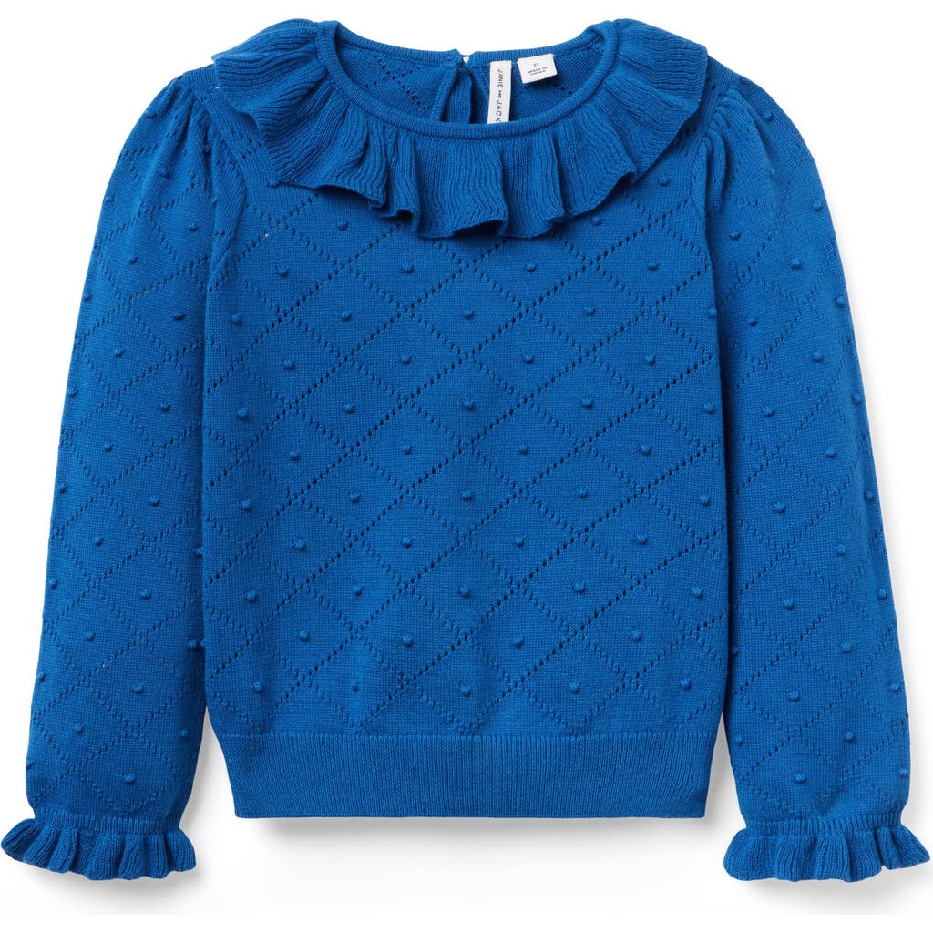 Janie And Jack Textured Ruffle Collar Sweater In Blue