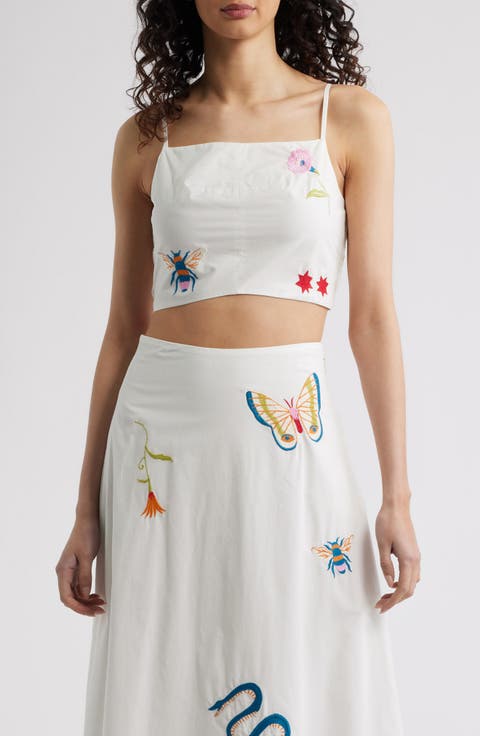 Sage Embroidered Organic Cotton Crop Tank