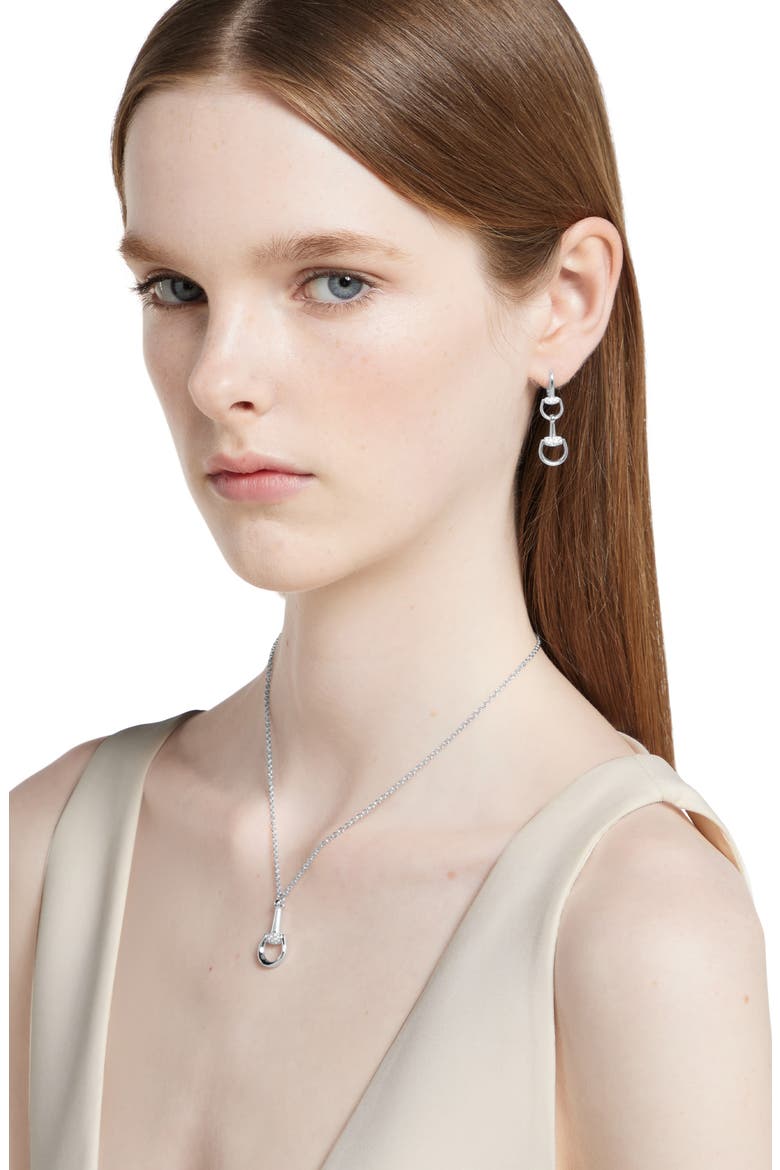 Diamond Pavé 18K Gold Horsebit Drop Earrings, Alternate, color, WHITE GOLD