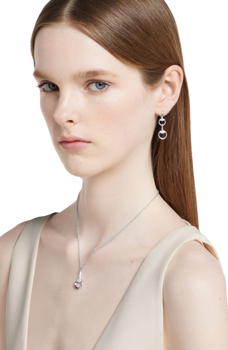 Gucci Diamond Pavé 18K Gold Horsebit Drop Earrings, Alternate, color, White Gold