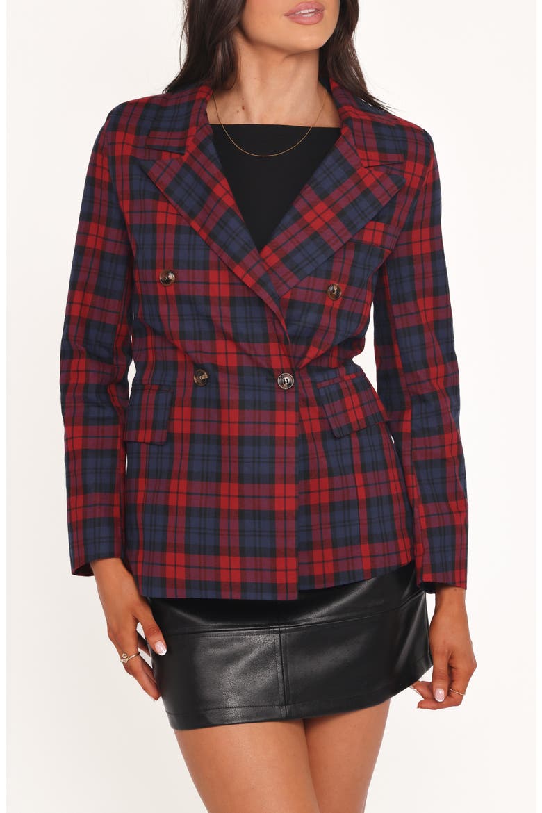 Juilette Plaid Double Breasted Blazer, Main, color, RED PLAID