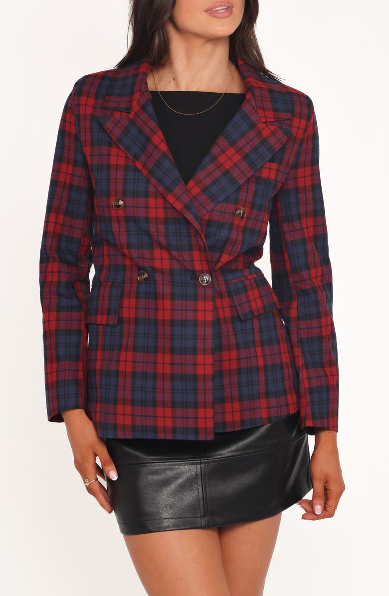 Petal & Pup Juilette Plaid Double Breasted Blazer, Main, color, Red Plaid
