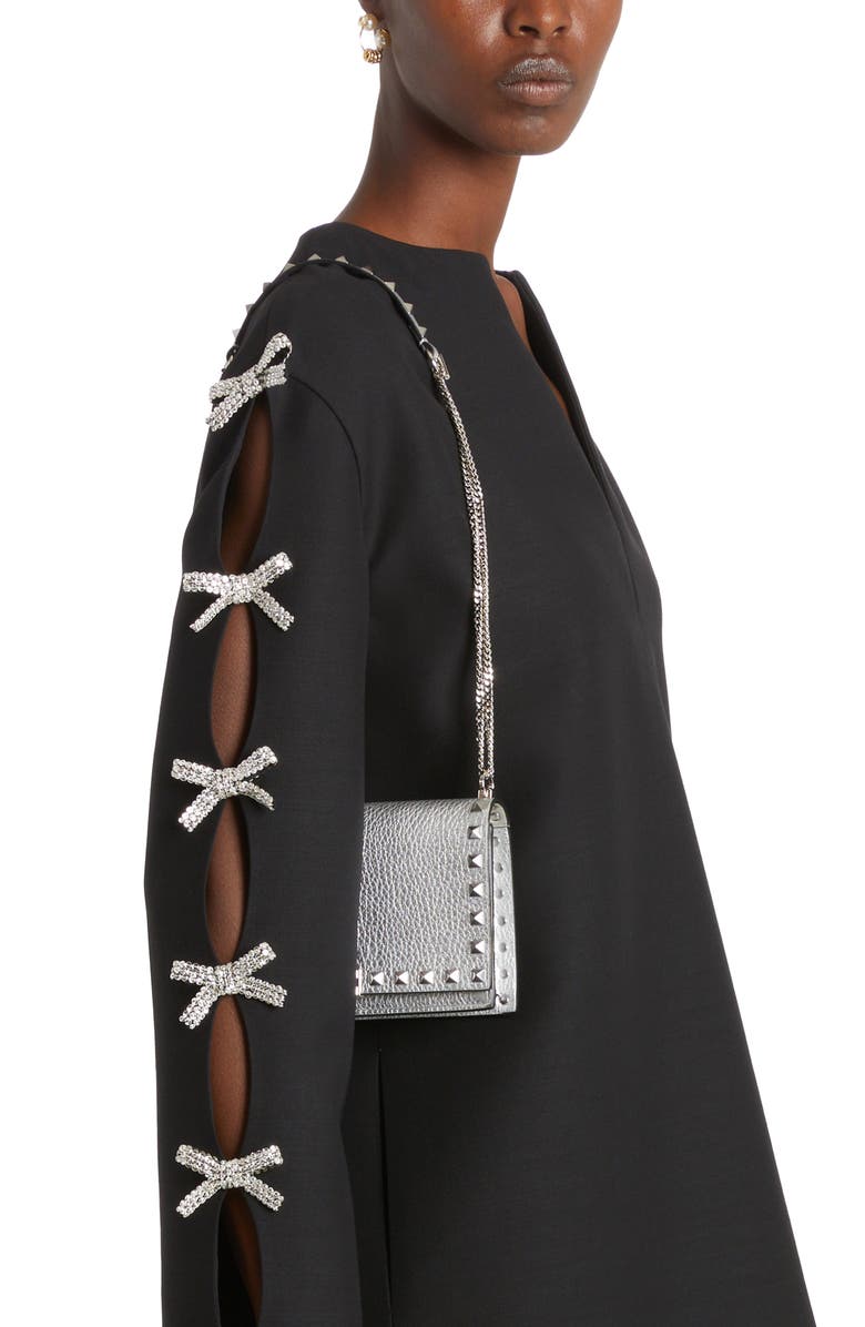 Valentino Garavani Rockstud Leather Pouch Wallet on a Chain, Alternate, color, 