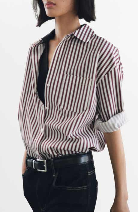 MANGO Stripe Cotton Blend Button-Up Shirt